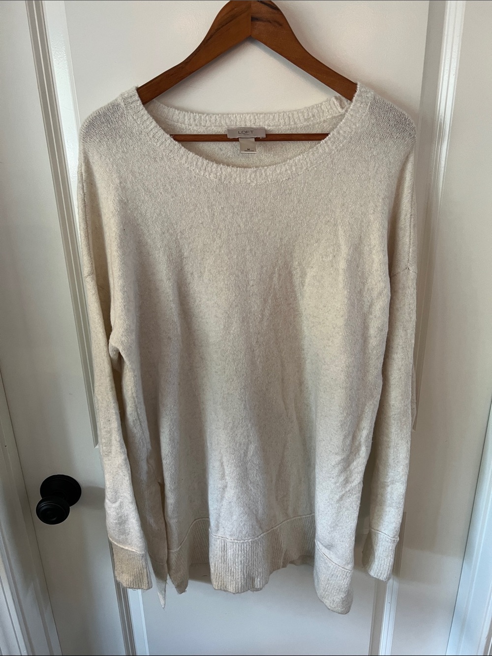 LOFT Cream Lightweight Crewneck Sweater